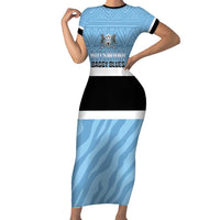 Custom Botswana Cricket Short Sleeve Bodycon Dress Go Baggy Blues Zebra Mascot - Wonder Print Shop