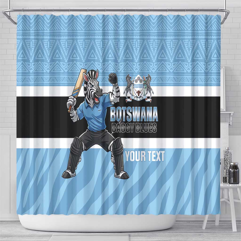 Custom Botswana Cricket Shower Curtain Go Baggy Blues Zebra Mascot - Wonder Print Shop