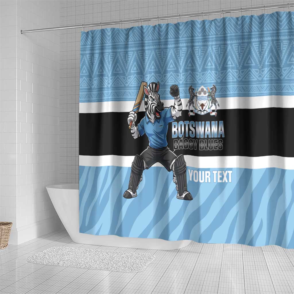 Custom Botswana Cricket Shower Curtain Go Baggy Blues Zebra Mascot - Wonder Print Shop