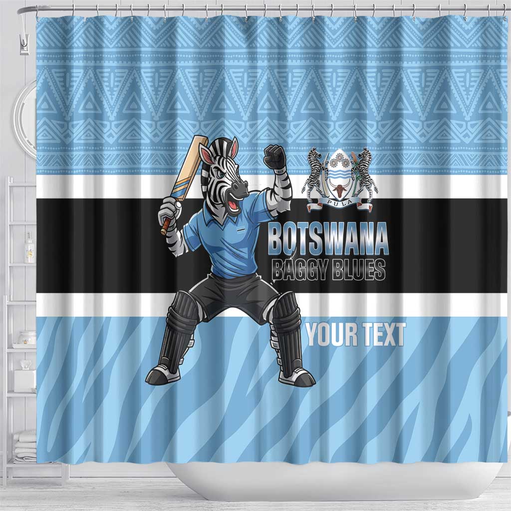 Custom Botswana Cricket Shower Curtain Go Baggy Blues Zebra Mascot - Wonder Print Shop