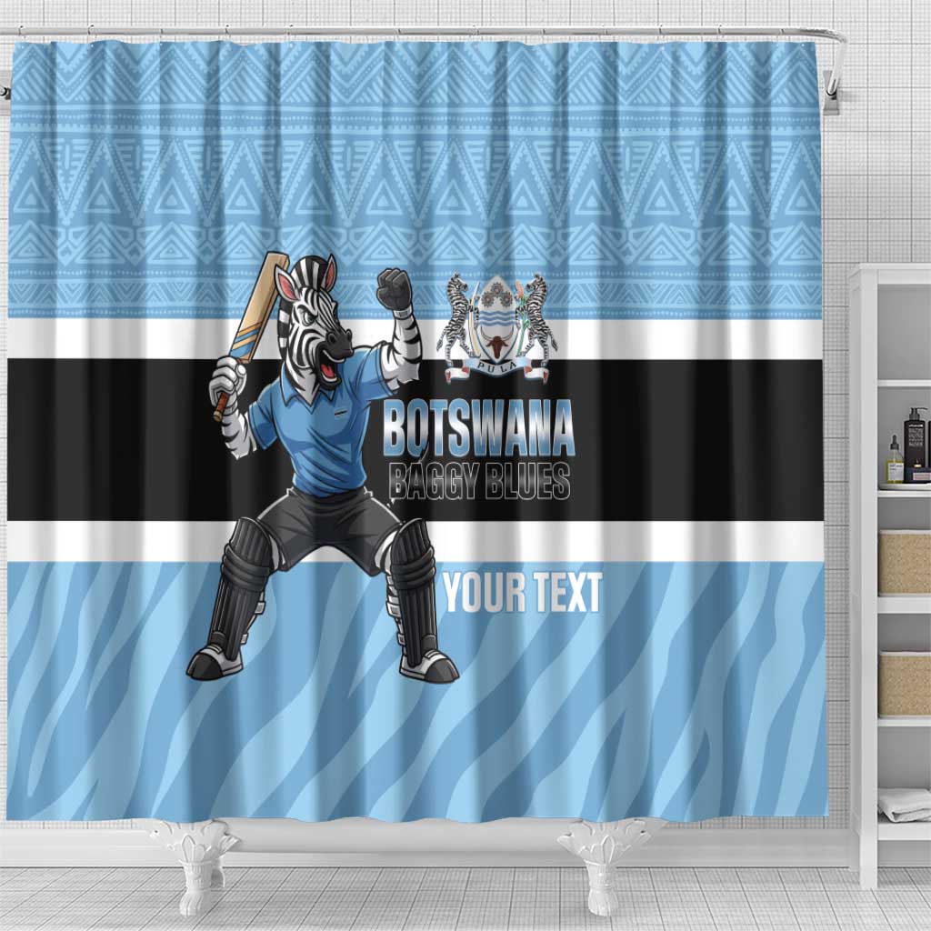 Custom Botswana Cricket Shower Curtain Go Baggy Blues Zebra Mascot - Wonder Print Shop