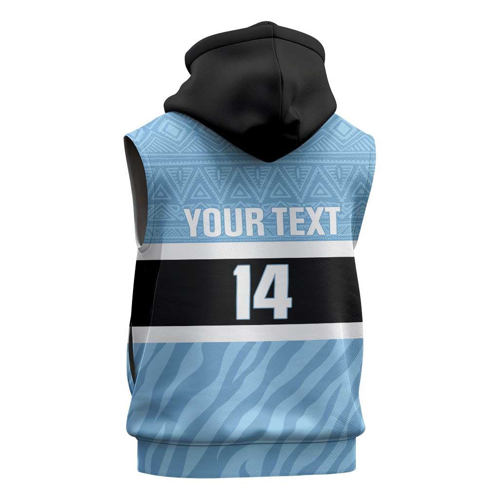 Custom Botswana Cricket Sleeveless Hoodie Go Baggy Blues Zebra Mascot - Wonder Print Shop