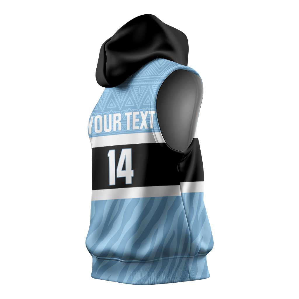 Custom Botswana Cricket Sleeveless Hoodie Go Baggy Blues Zebra Mascot - Wonder Print Shop
