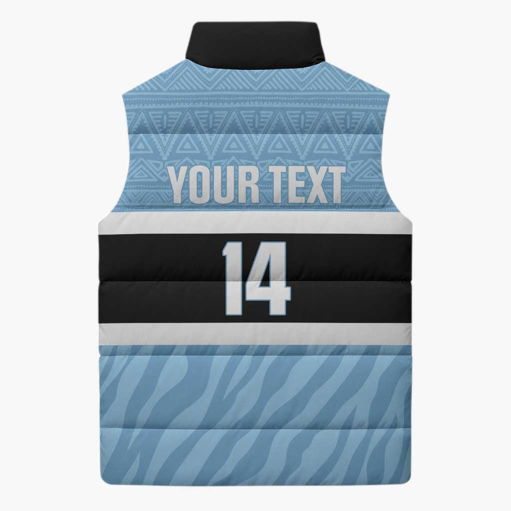 Custom Botswana Cricket Sleeveless Puffer Jacket Go Baggy Blues Zebra Mascot - Wonder Print Shop