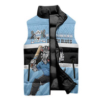 Custom Botswana Cricket Sleeveless Puffer Jacket Go Baggy Blues Zebra Mascot - Wonder Print Shop