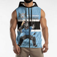 Custom Botswana Cricket Sleeveless Zip Hoodie Go Baggy Blues Zebra Mascot - Wonder Print Shop