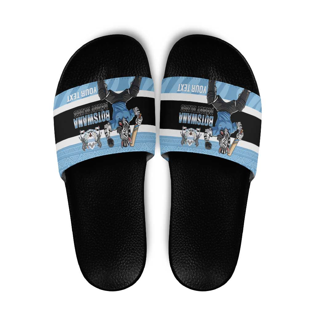 Custom Botswana Cricket Slide Sandals Go Baggy Blues Zebra Mascot - Wonder Print Shop