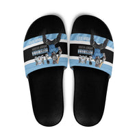 Custom Botswana Cricket Slide Sandals Go Baggy Blues Zebra Mascot - Wonder Print Shop