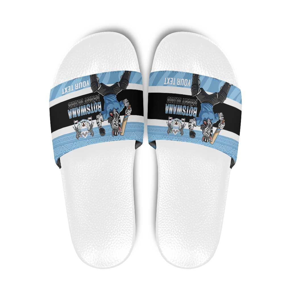 Custom Botswana Cricket Slide Sandals Go Baggy Blues Zebra Mascot - Wonder Print Shop