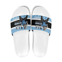 Custom Botswana Cricket Slide Sandals Go Baggy Blues Zebra Mascot - Wonder Print Shop