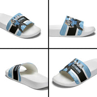 Custom Botswana Cricket Slide Sandals Go Baggy Blues Zebra Mascot - Wonder Print Shop