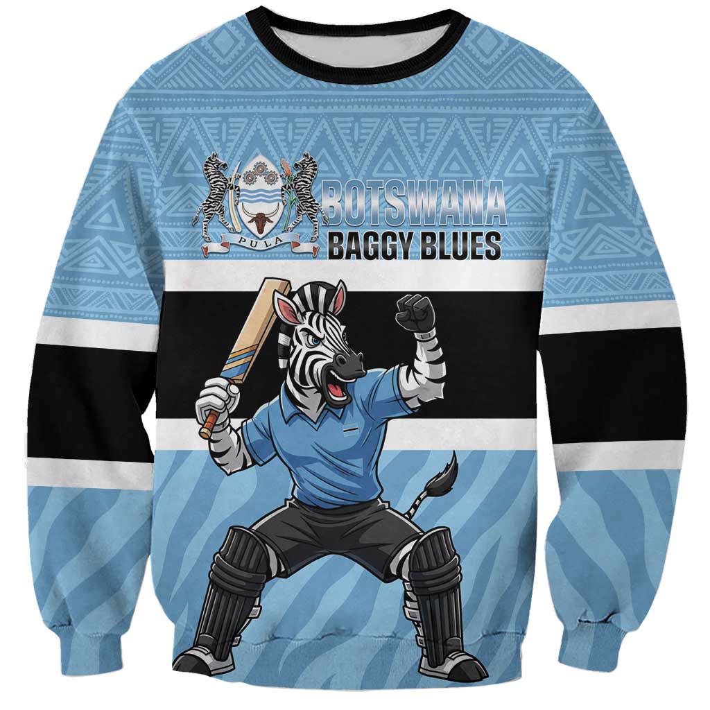 Custom Botswana Cricket Sweatshirt Go Baggy Blues Zebra Mascot - Wonder Print Shop