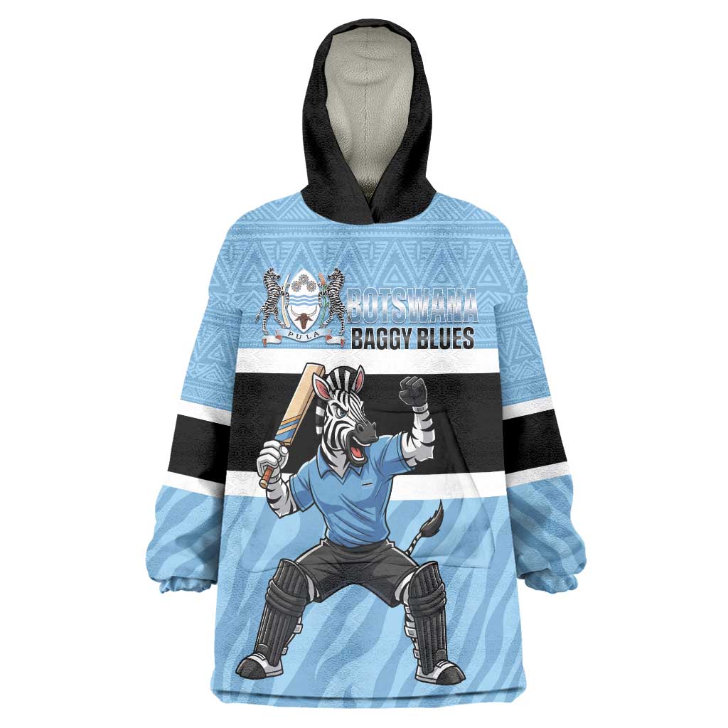 Custom Botswana Cricket Wearable Blanket Hoodie Go Baggy Blues Zebra Mascot - Wonder Print Shop