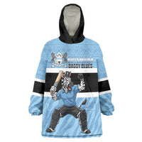 Custom Botswana Cricket Wearable Blanket Hoodie Go Baggy Blues Zebra Mascot - Wonder Print Shop