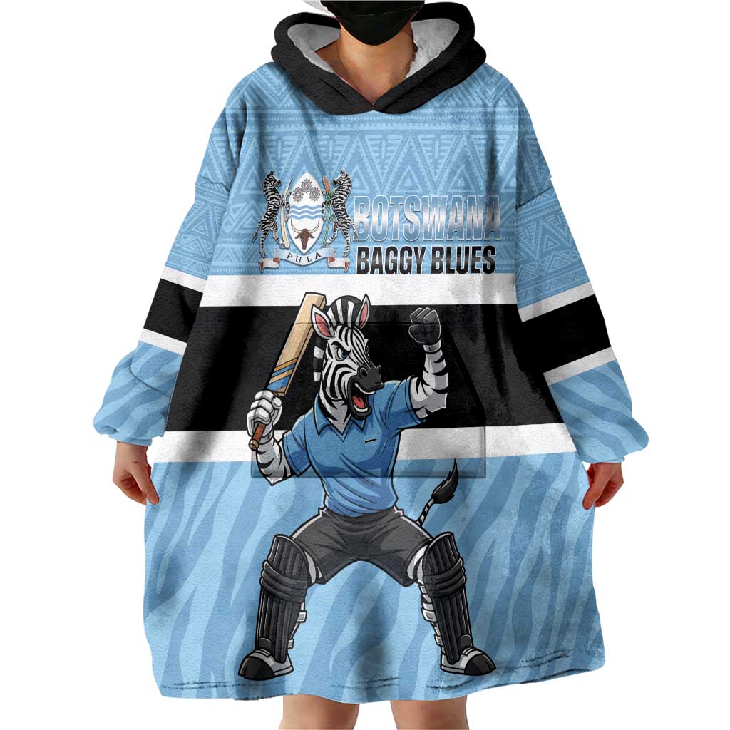 Custom Botswana Cricket Wearable Blanket Hoodie Go Baggy Blues Zebra Mascot - Wonder Print Shop
