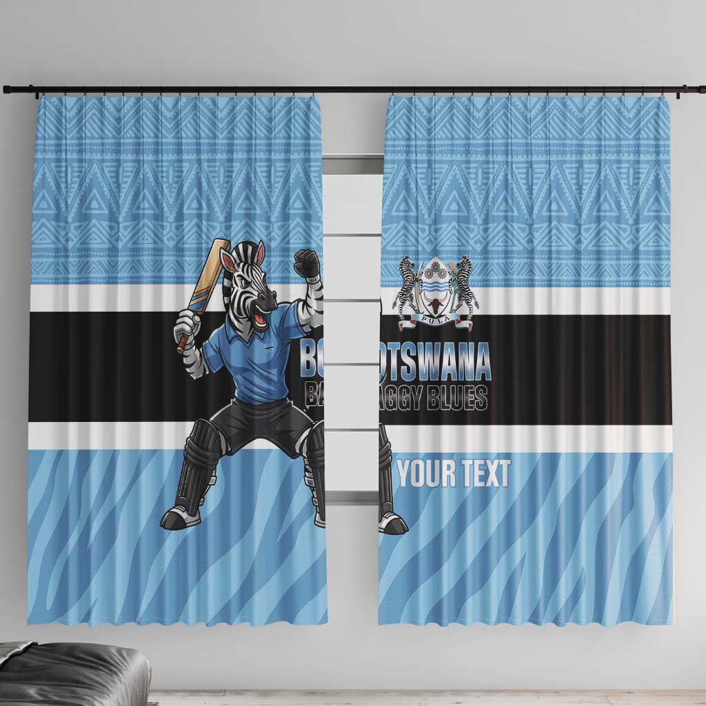 Custom Botswana Cricket Window Curtain Go Baggy Blues Zebra Mascot - Wonder Print Shop
