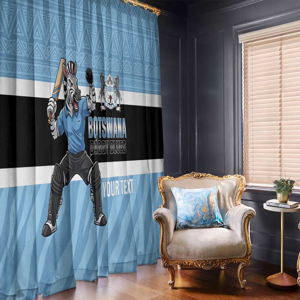 Custom Botswana Cricket Window Curtain Go Baggy Blues Zebra Mascot - Wonder Print Shop