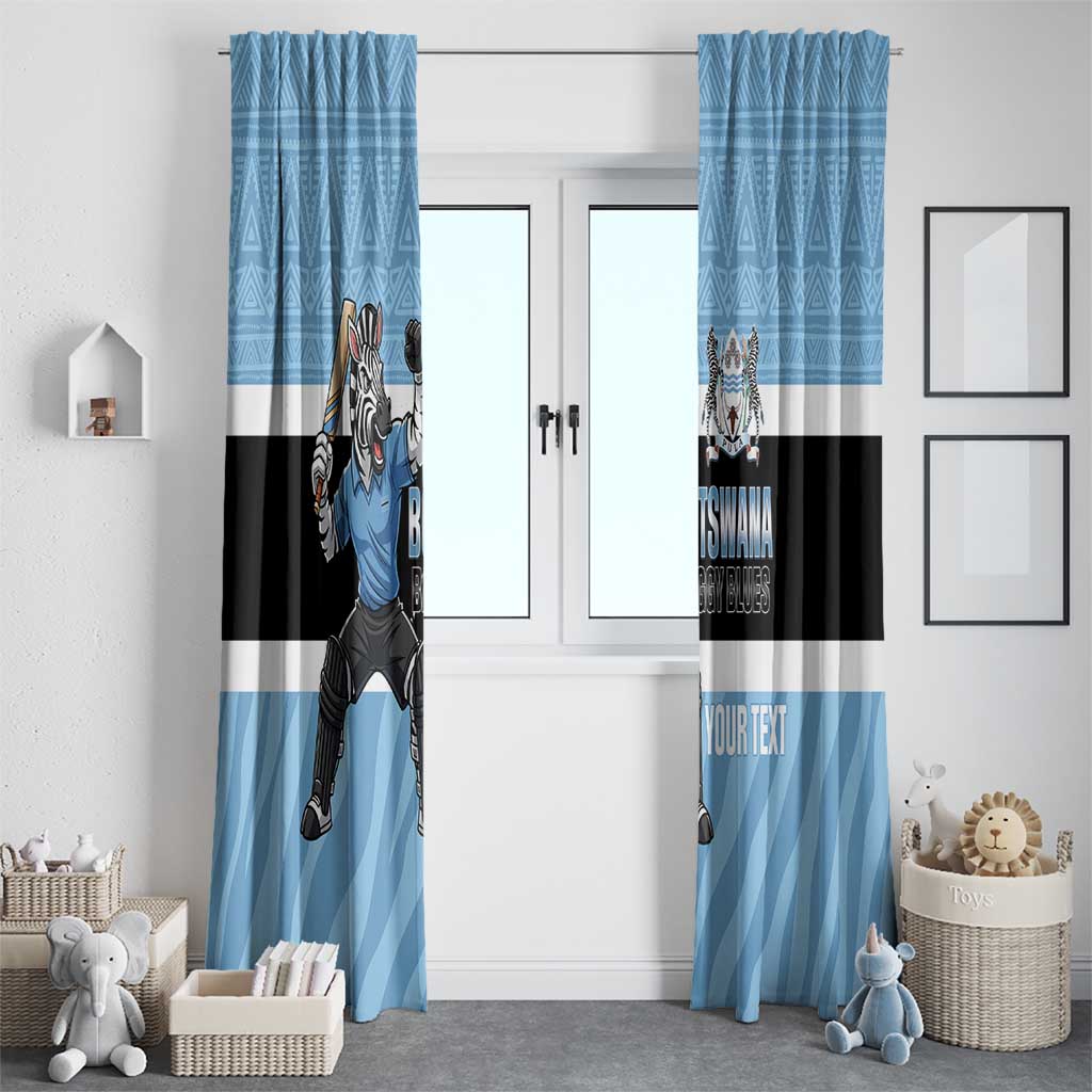 Custom Botswana Cricket Window Curtain Go Baggy Blues Zebra Mascot - Wonder Print Shop
