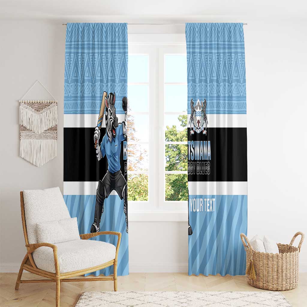 Custom Botswana Cricket Window Curtain Go Baggy Blues Zebra Mascot - Wonder Print Shop