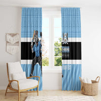 Custom Botswana Cricket Window Curtain Go Baggy Blues Zebra Mascot - Wonder Print Shop