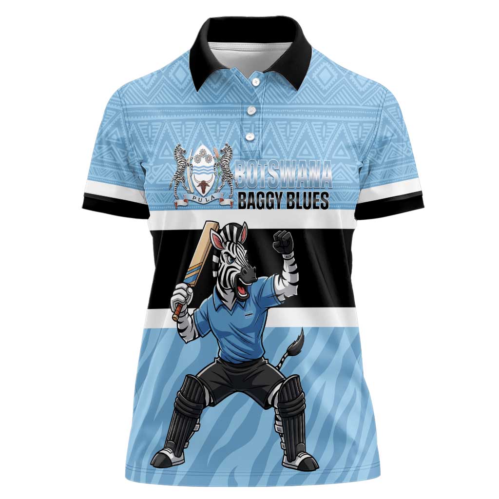 Custom Botswana Cricket Women Polo Shirt Go Baggy Blues Zebra Mascot - Wonder Print Shop