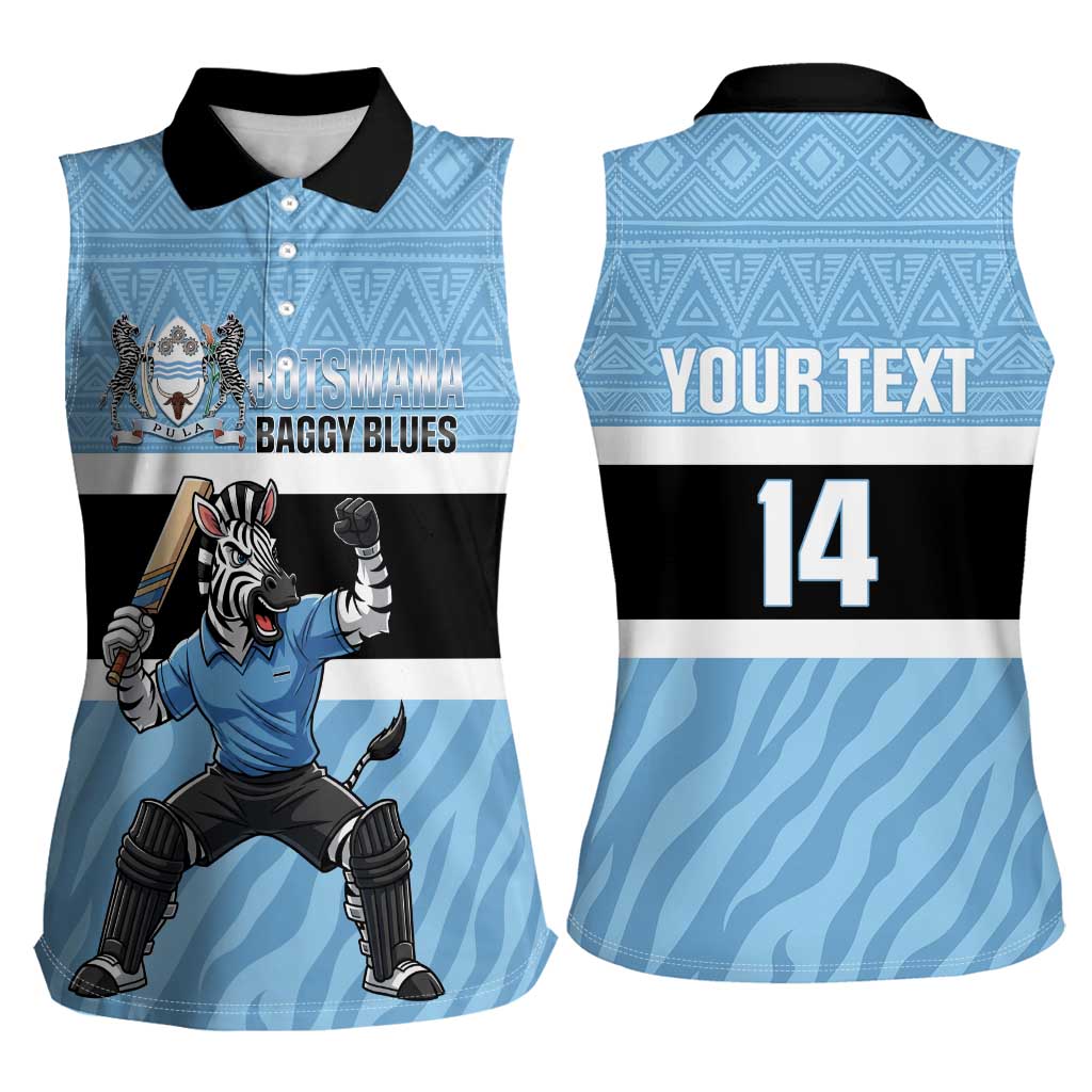 Custom Botswana Cricket Women Sleeveless Polo Shirt Go Baggy Blues Zebra Mascot - Wonder Print Shop
