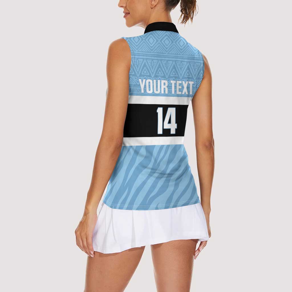 Custom Botswana Cricket Women Sleeveless Polo Shirt Go Baggy Blues Zebra Mascot - Wonder Print Shop
