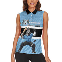 Custom Botswana Cricket Women Sleeveless Polo Shirt Go Baggy Blues Zebra Mascot - Wonder Print Shop