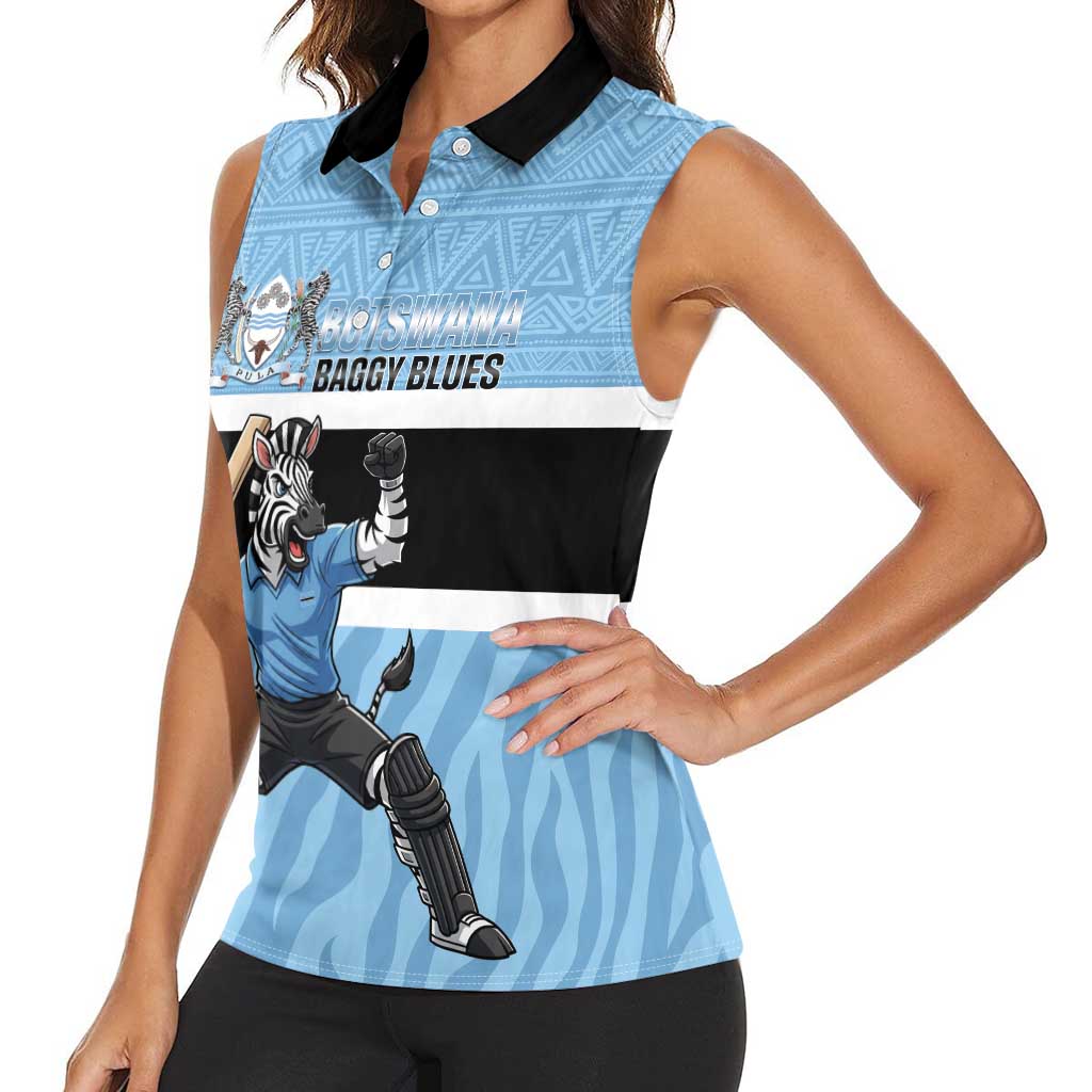 Custom Botswana Cricket Women Sleeveless Polo Shirt Go Baggy Blues Zebra Mascot - Wonder Print Shop
