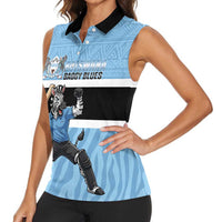 Custom Botswana Cricket Women Sleeveless Polo Shirt Go Baggy Blues Zebra Mascot - Wonder Print Shop