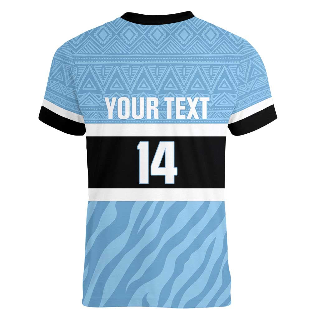 Custom Botswana Cricket Women V-Neck T-Shirt Go Baggy Blues Zebra Mascot - Wonder Print Shop