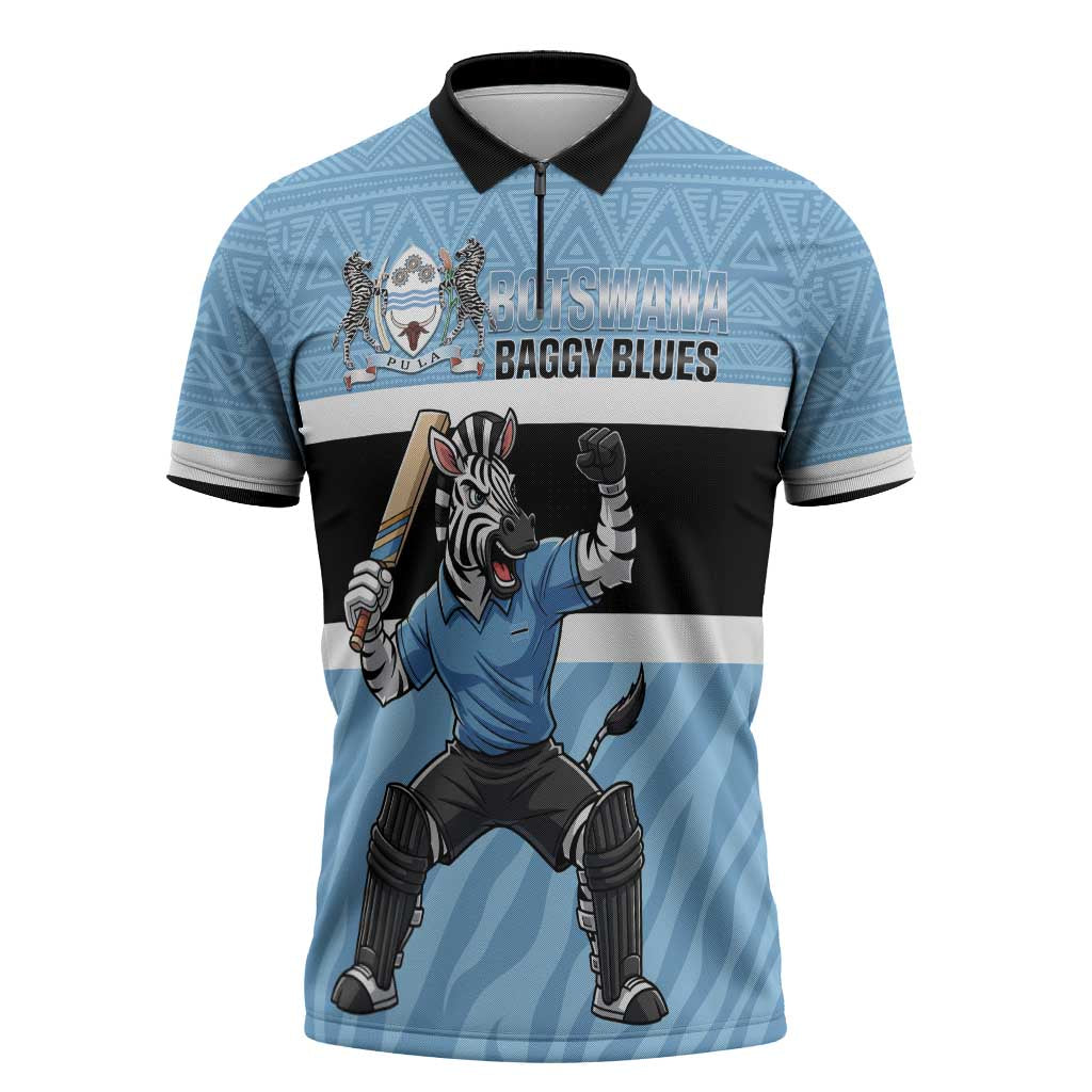 Custom Botswana Cricket Zipper Polo Shirt Go Baggy Blues Zebra Mascot - Wonder Print Shop