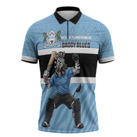 Custom Botswana Cricket Zipper Polo Shirt Go Baggy Blues Zebra Mascot - Wonder Print Shop