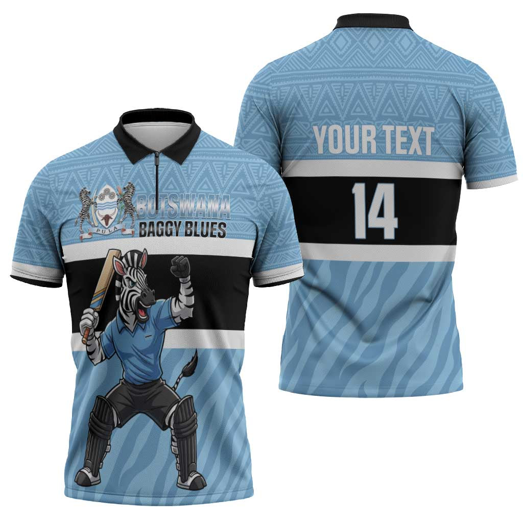 Custom Botswana Cricket Zipper Polo Shirt Go Baggy Blues Zebra Mascot - Wonder Print Shop