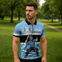 Custom Botswana Cricket Zipper Polo Shirt Go Baggy Blues Zebra Mascot - Wonder Print Shop