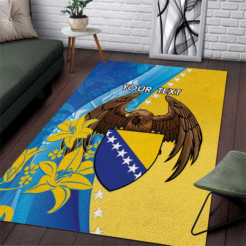 Personalised Bosnia and Herzegovina Independence Day Area Rug Lilium Bosniacum With Eagle Curve Style - Wonder Print Shop