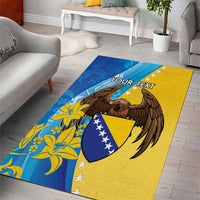 Personalised Bosnia and Herzegovina Independence Day Area Rug Lilium Bosniacum With Eagle Curve Style - Wonder Print Shop