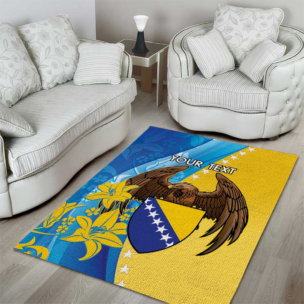 Personalised Bosnia and Herzegovina Independence Day Area Rug Lilium Bosniacum With Eagle Curve Style - Wonder Print Shop