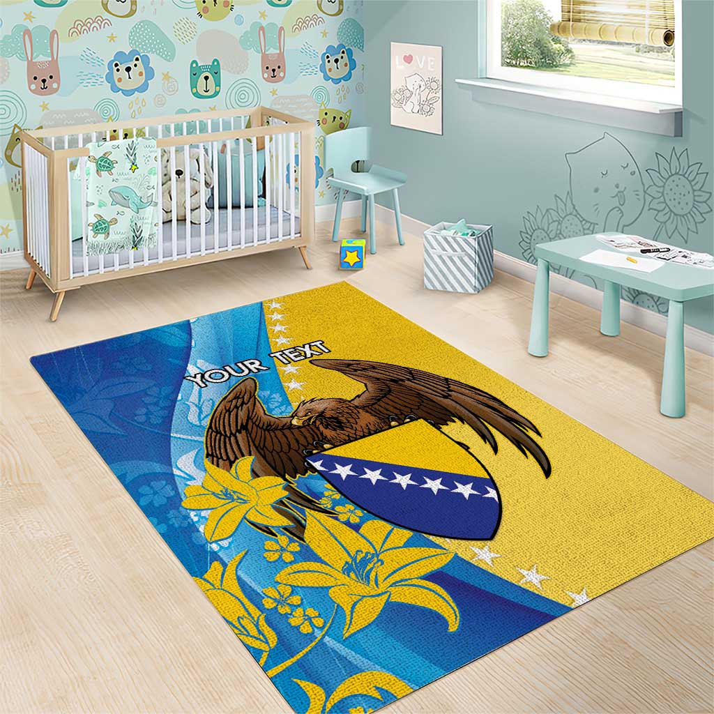 Personalised Bosnia and Herzegovina Independence Day Area Rug Lilium Bosniacum With Eagle Curve Style - Wonder Print Shop