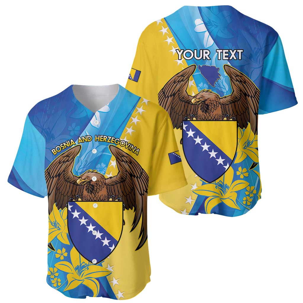 Personalised Bosnia and Herzegovina Independence Day Baseball Jersey Lilium Bosniacum With Eagle Curve Style - Wonder Print Shop