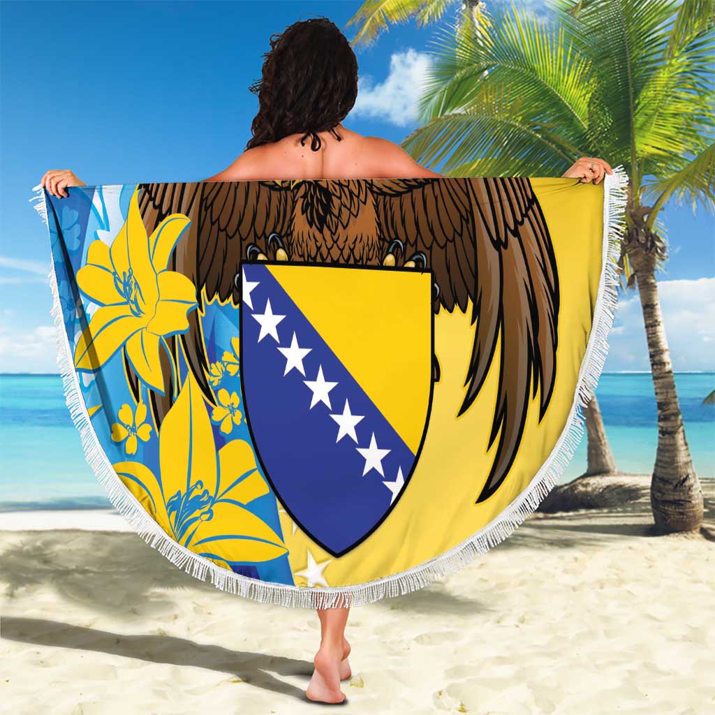 Personalised Bosnia and Herzegovina Independence Day Beach Blanket Lilium Bosniacum With Eagle Curve Style - Wonder Print Shop