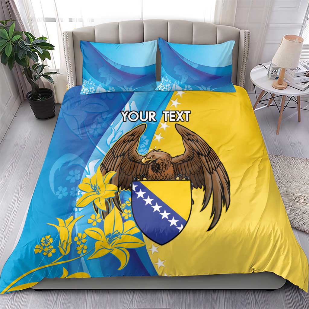 Personalised Bosnia and Herzegovina Independence Day Bedding Set Lilium Bosniacum With Eagle Curve Style - Wonder Print Shop