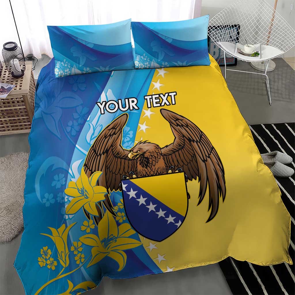 Personalised Bosnia and Herzegovina Independence Day Bedding Set Lilium Bosniacum With Eagle Curve Style - Wonder Print Shop