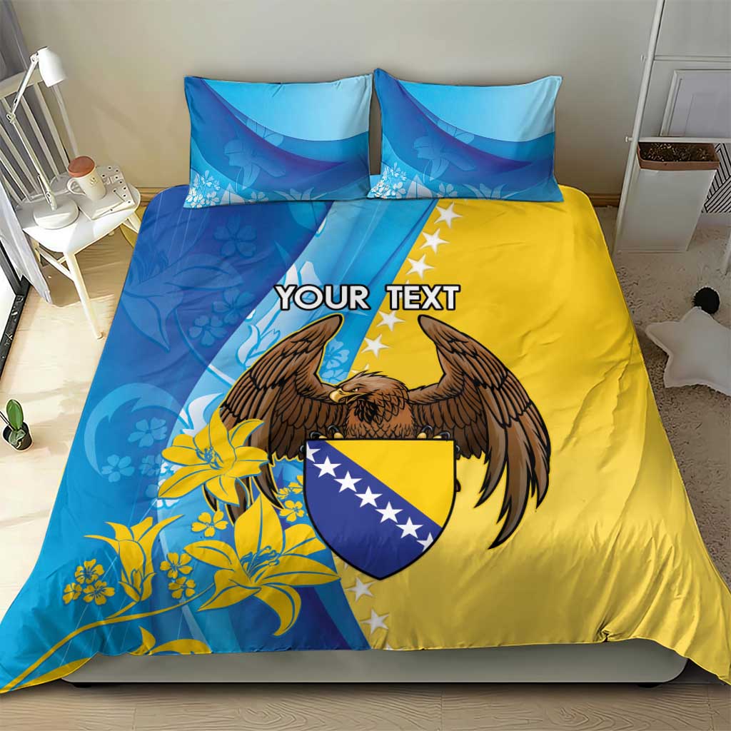 Personalised Bosnia and Herzegovina Independence Day Bedding Set Lilium Bosniacum With Eagle Curve Style - Wonder Print Shop