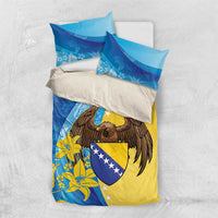Personalised Bosnia and Herzegovina Independence Day Bedding Set Lilium Bosniacum With Eagle Curve Style - Wonder Print Shop