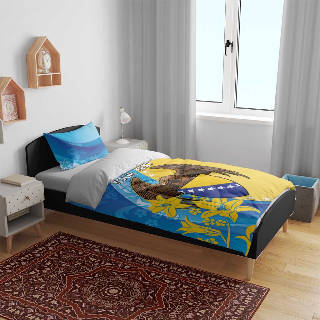 Personalised Bosnia and Herzegovina Independence Day Bedding Set Lilium Bosniacum With Eagle Curve Style - Wonder Print Shop