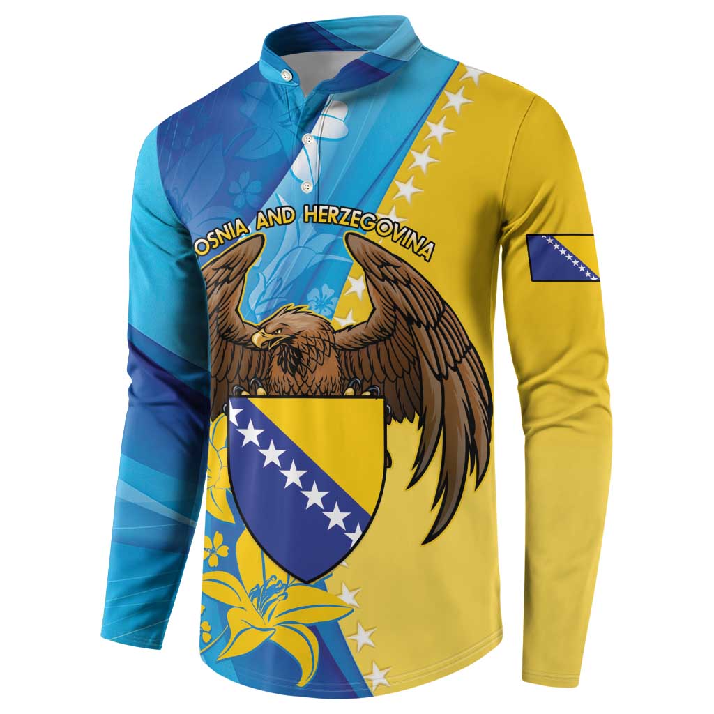 Personalised Bosnia and Herzegovina Independence Day Button Sweatshirt Lilium Bosniacum With Eagle Curve Style - Wonder Print Shop