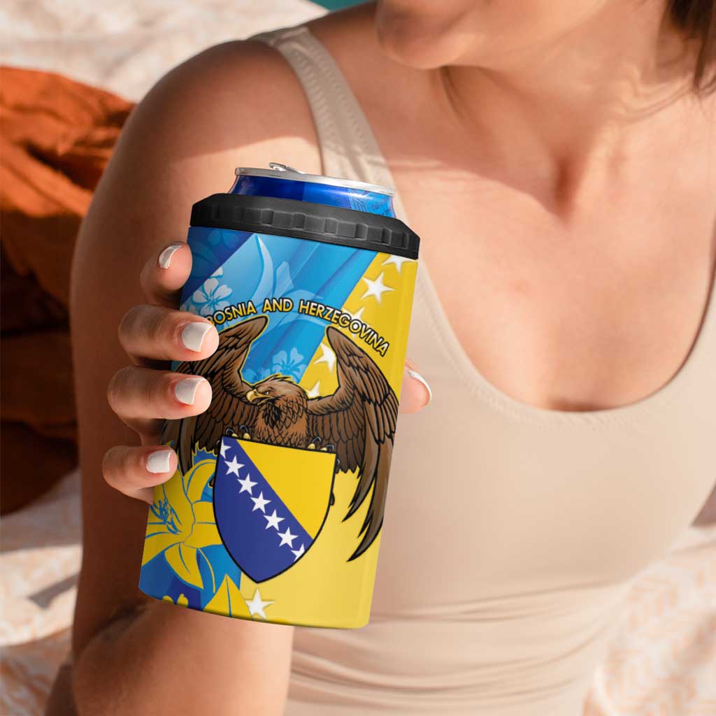 Personalised Bosnia and Herzegovina Independence Day 4 in 1 Can Cooler Tumbler Lilium Bosniacum With Eagle Curve Style - Wonder Print Shop