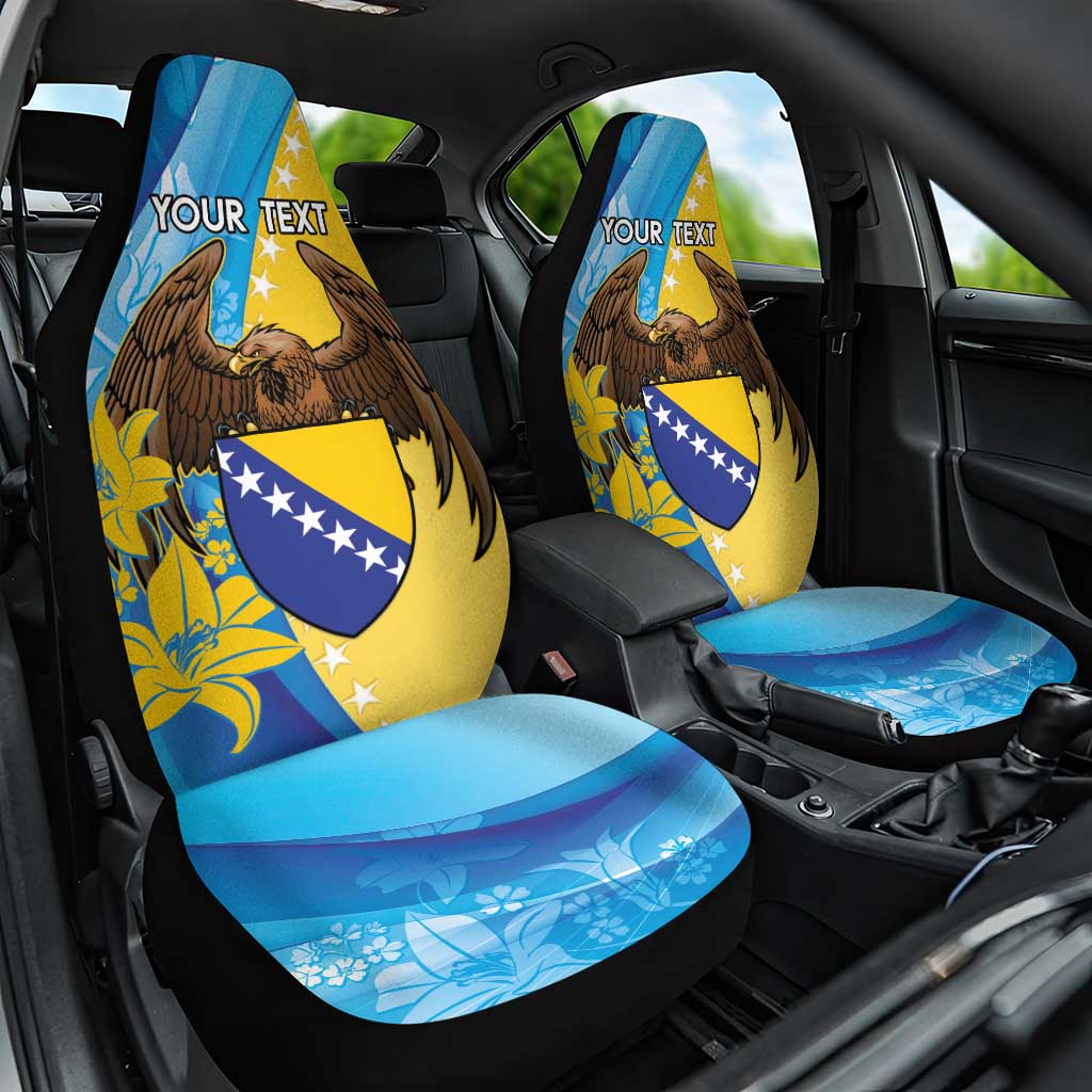 Personalised Bosnia and Herzegovina Independence Day Car Seat Cover Lilium Bosniacum With Eagle Curve Style - Wonder Print Shop