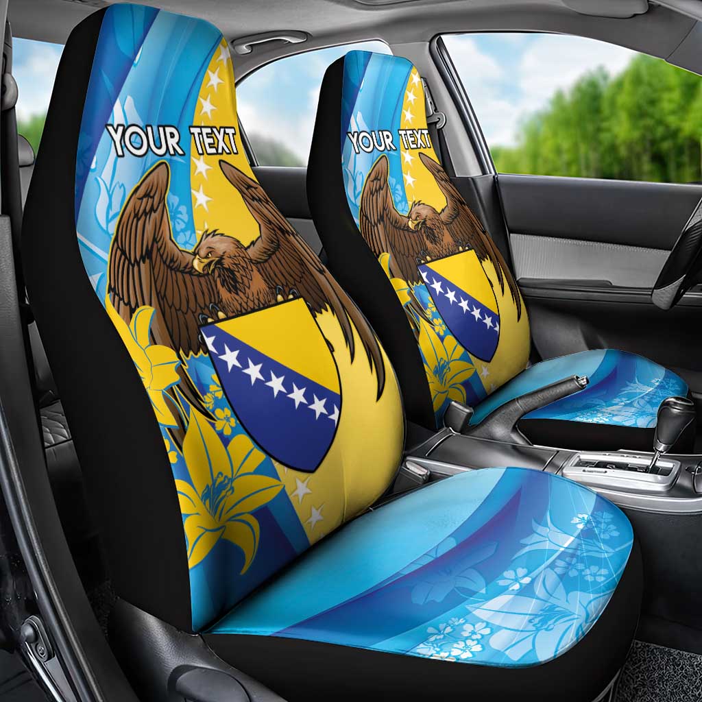 Personalised Bosnia and Herzegovina Independence Day Car Seat Cover Lilium Bosniacum With Eagle Curve Style - Wonder Print Shop